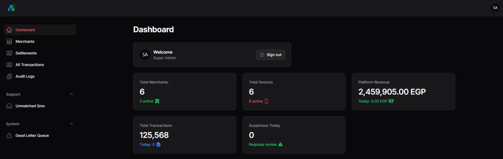 Autopay EG administration dashboard